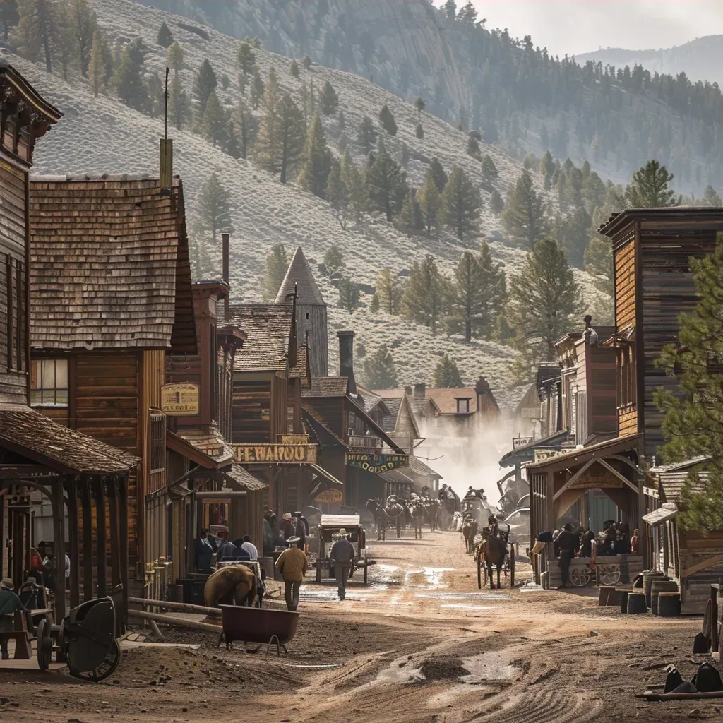 Gold Rush mining town with wooden buildings and dusty streets - Image 3