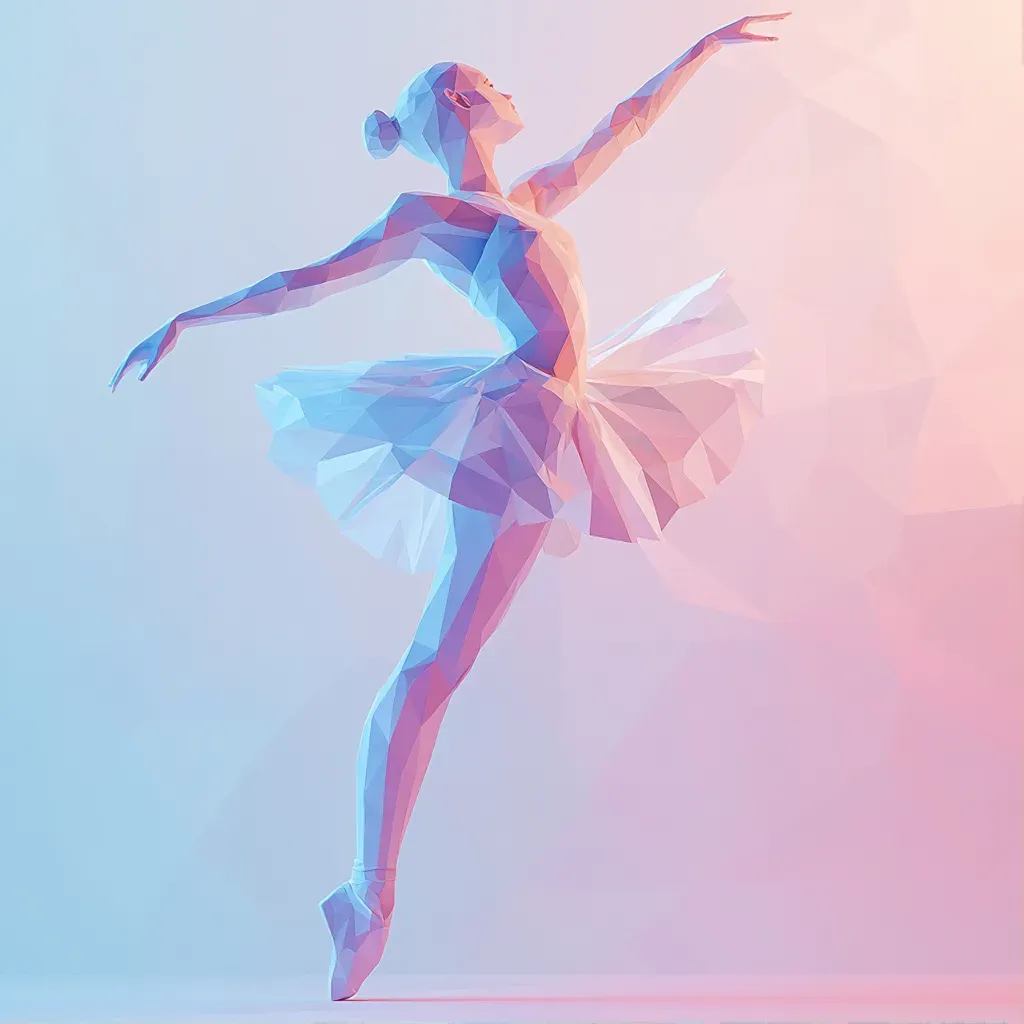 Graceful low poly ballerina depicted in elegant pastel-colored polygons - Image 1