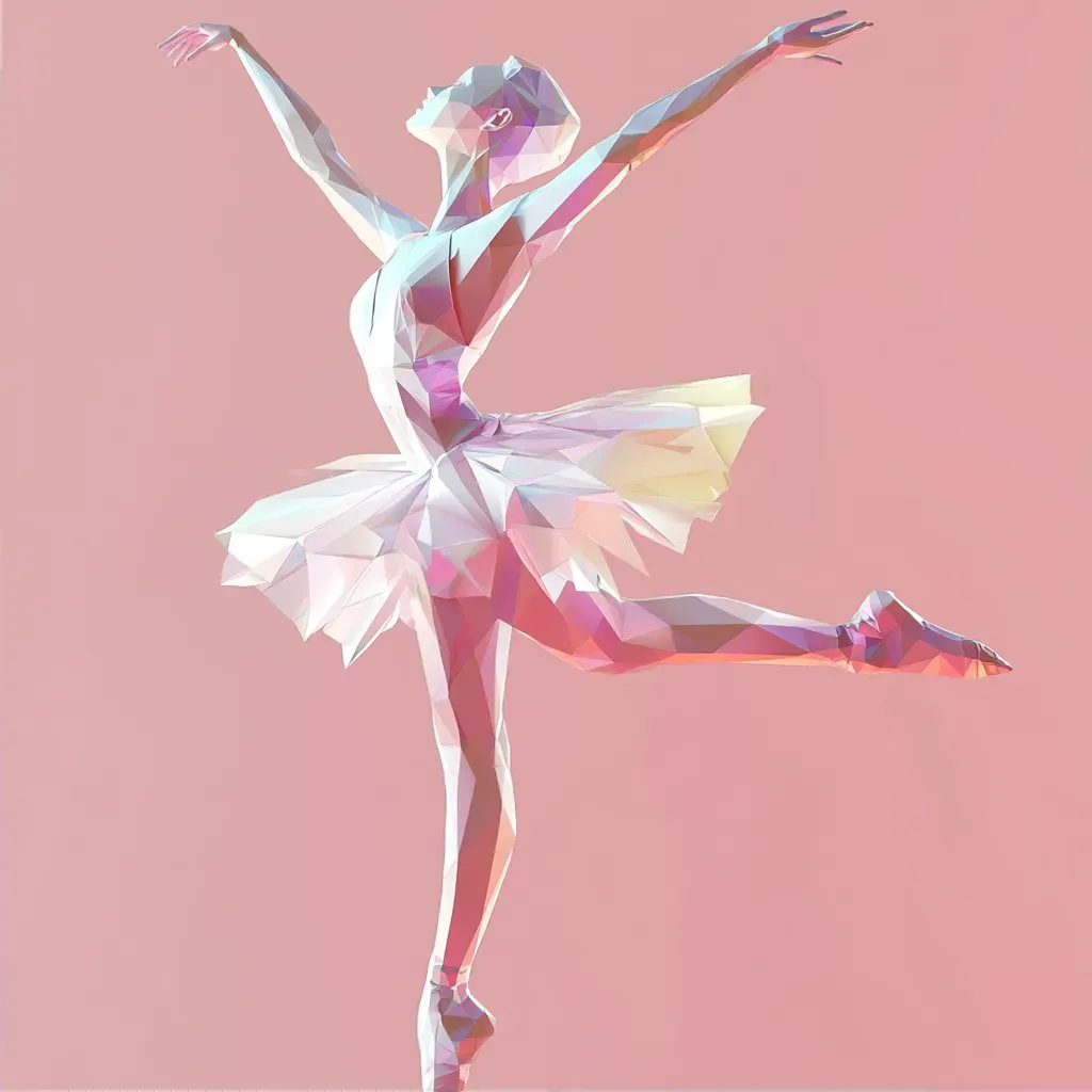 Graceful low poly ballerina depicted in elegant pastel-colored polygons - Image 2