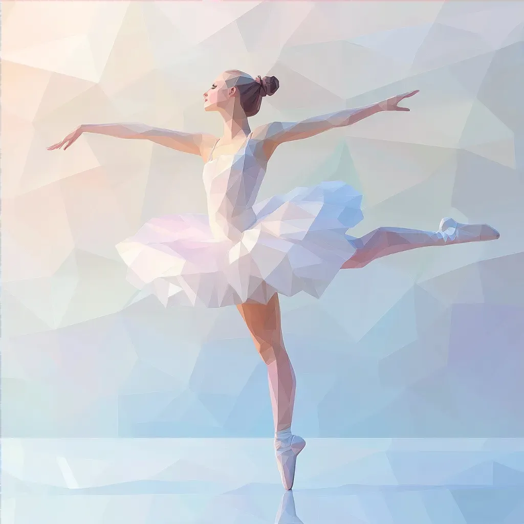 Graceful low poly ballerina depicted in elegant pastel-colored polygons - Image 4