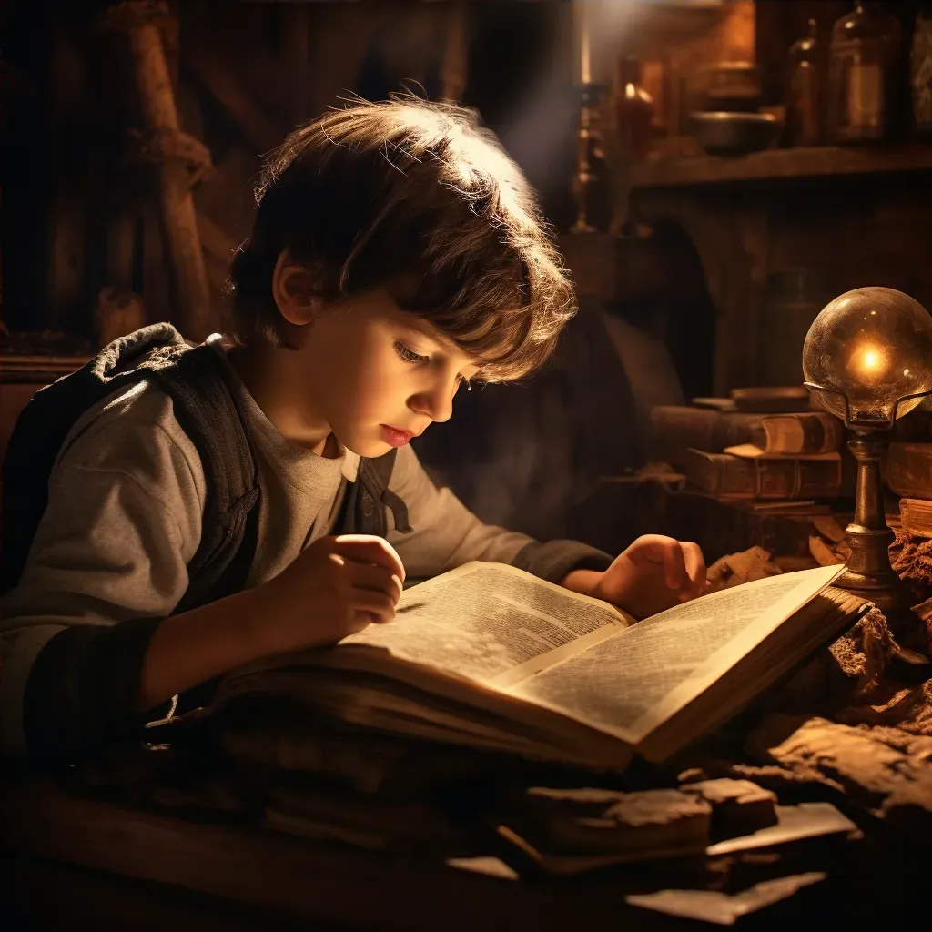 Child discovering an ancient book in the attic - Image 4