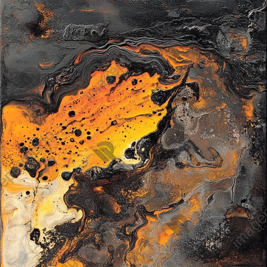 Abstract depiction of lava flow using enamel pour technique to emphasize intricate patterns - Image 1