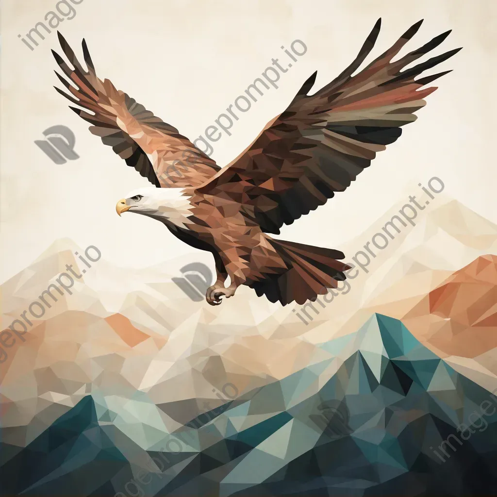 Geometric representation of eagle in flight in low poly style over mountains - Image 2