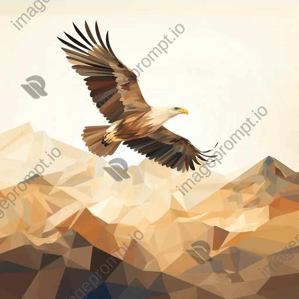 Geometric representation of eagle in flight in low poly style over mountains - Image 3