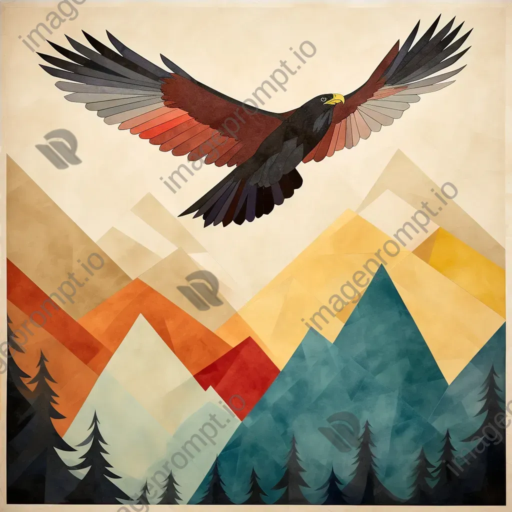 Geometric representation of eagle in flight in low poly style over mountains - Image 4