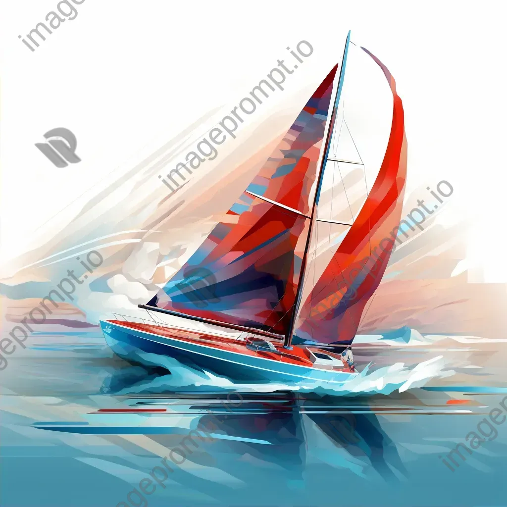 Racing yacht cutting through waves in angular low poly style - Image 2