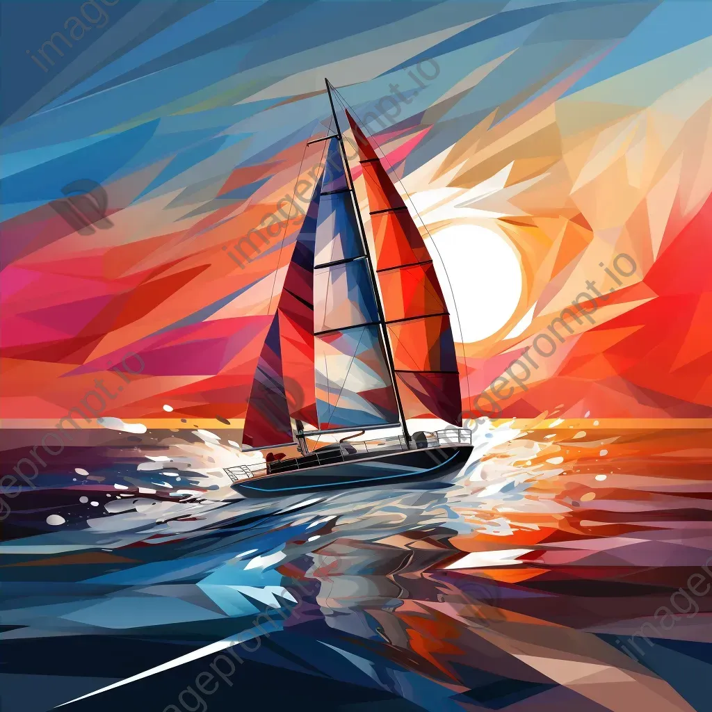 Racing yacht cutting through waves in angular low poly style - Image 4