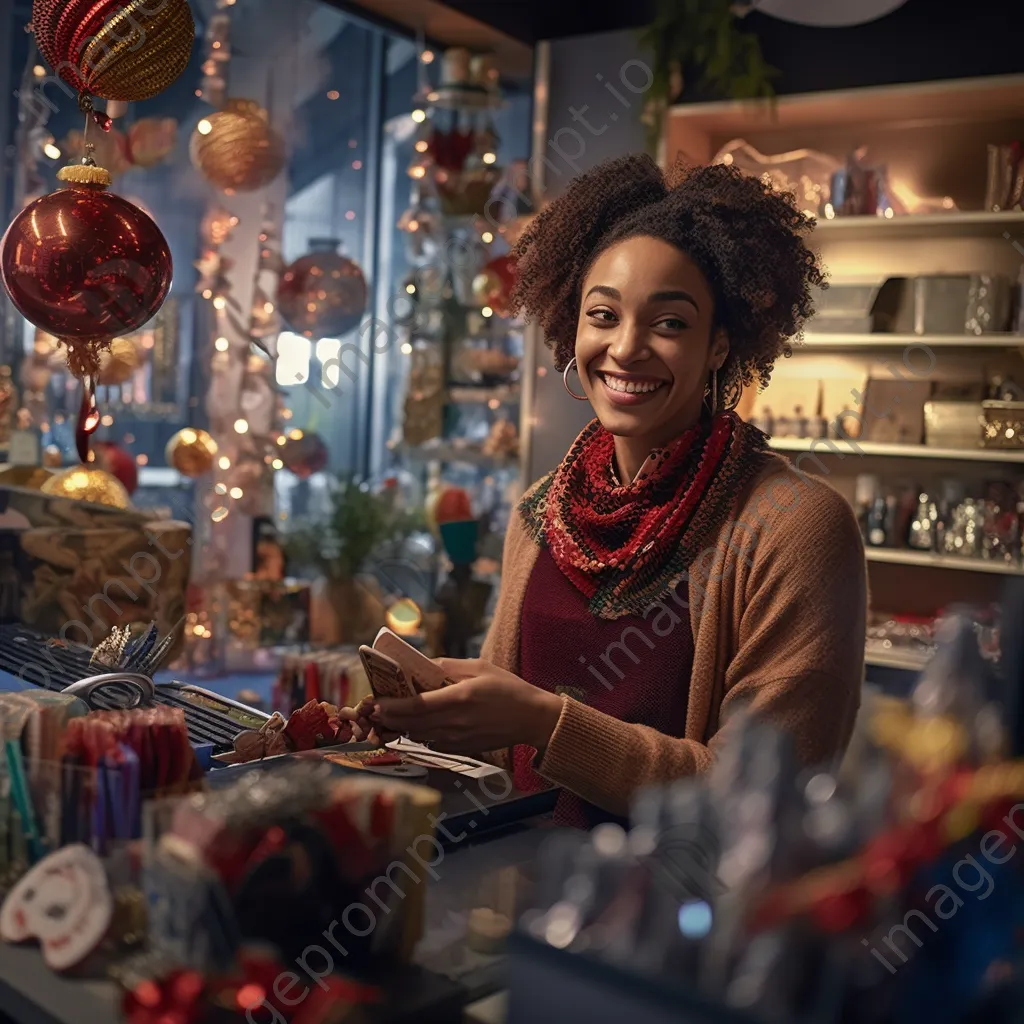 A cashier serving customers during the holiday shopping rush. - Image 1