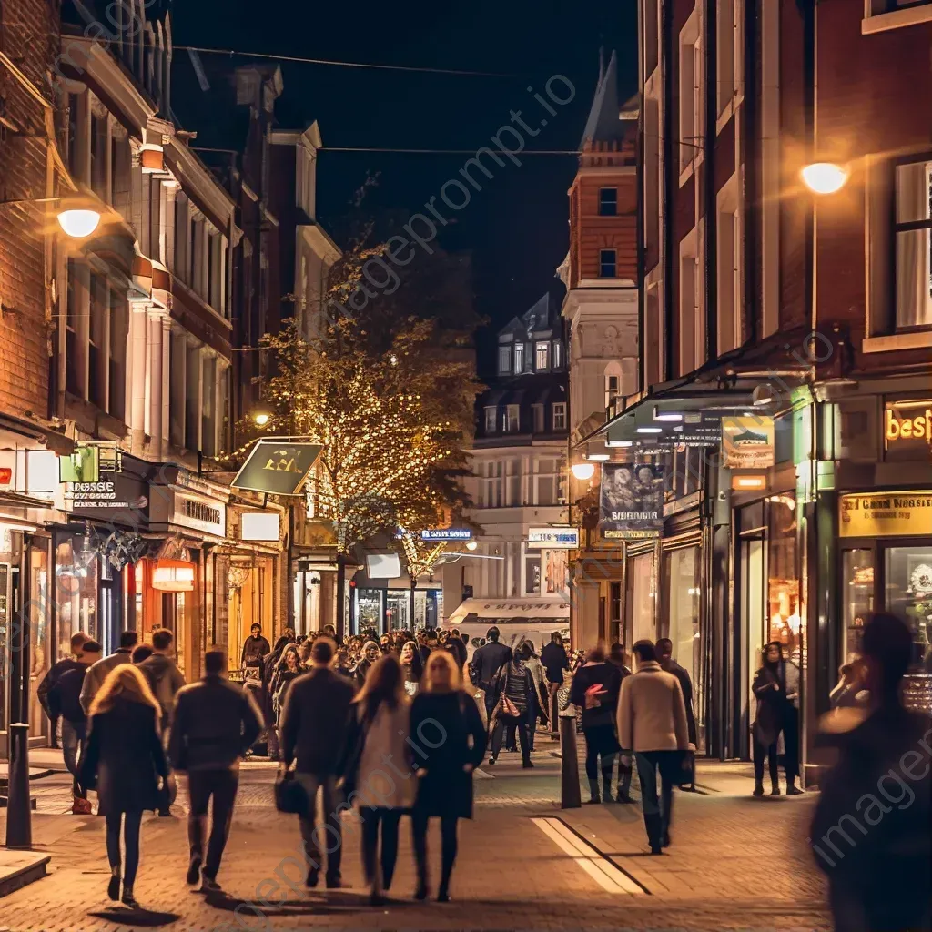 City street at night with bustling crowd and lights - Image 1