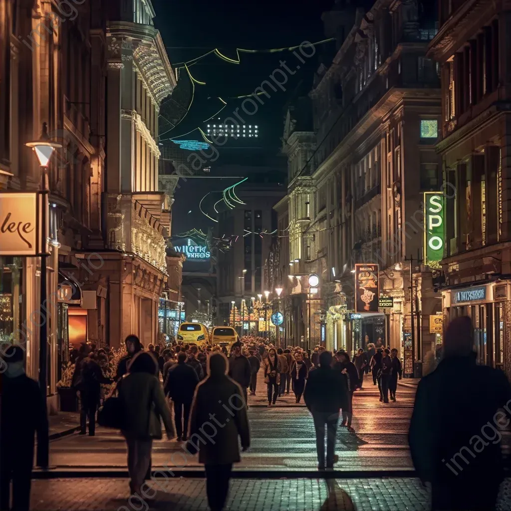 City street at night with bustling crowd and lights - Image 2