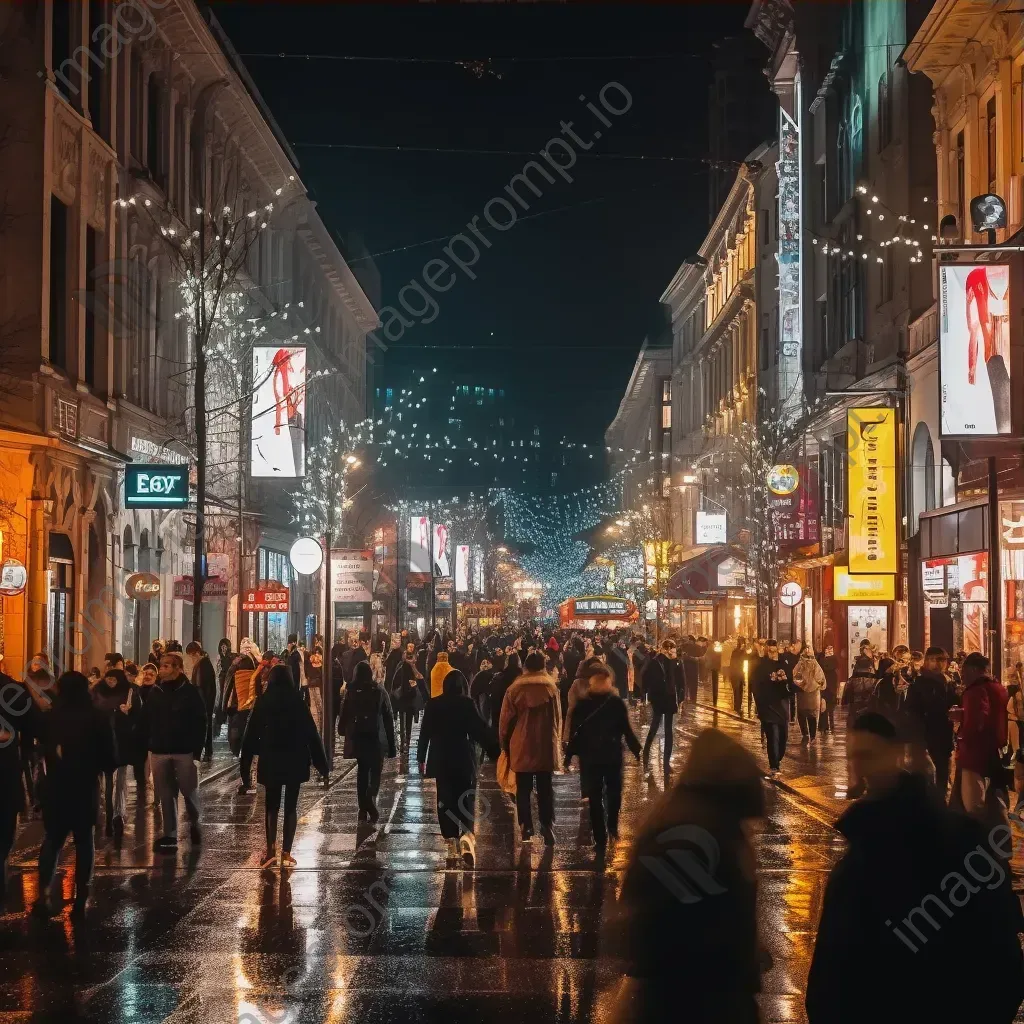 City street at night with bustling crowd and lights - Image 3