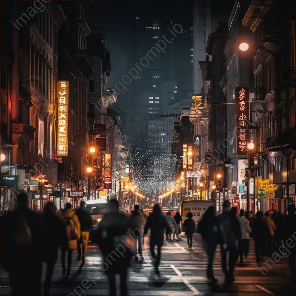 City street at night with bustling crowd and lights - Image 4