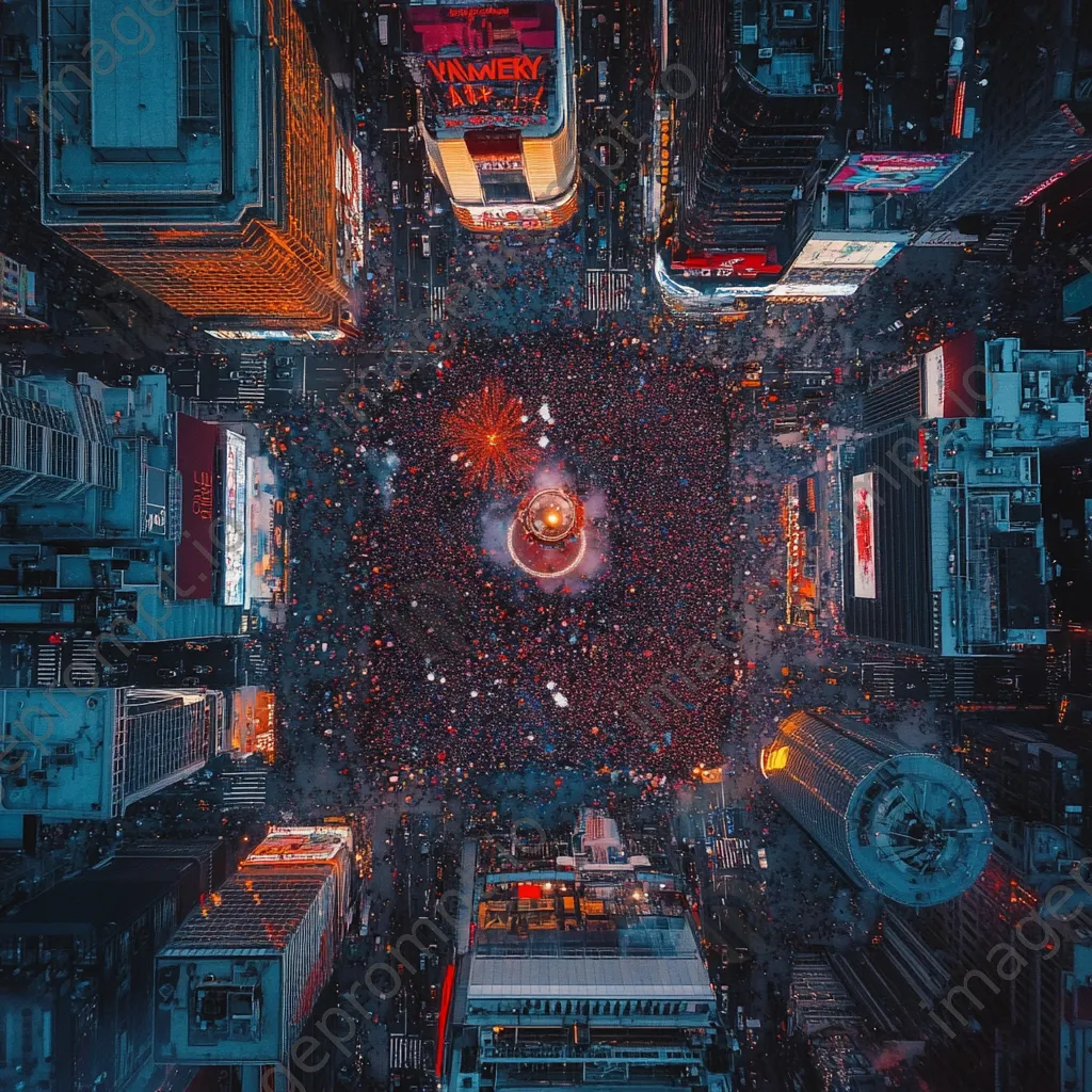 Aerial view of Times Square during New Year