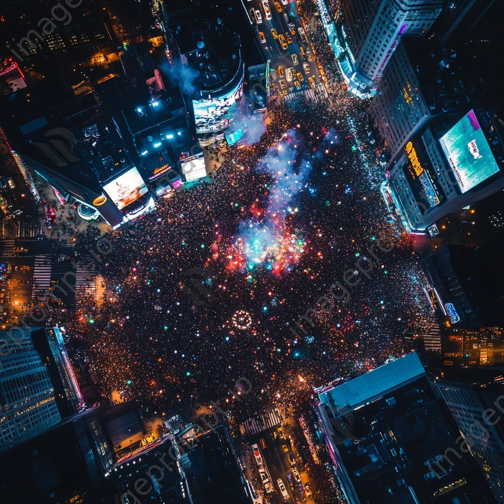 Aerial view of Times Square during New Year