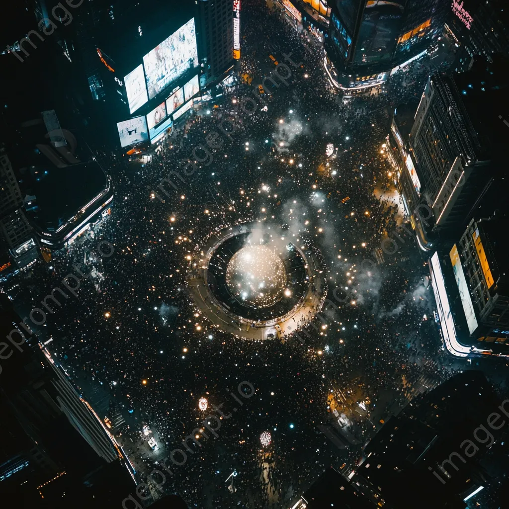 Aerial view of Times Square during New Year