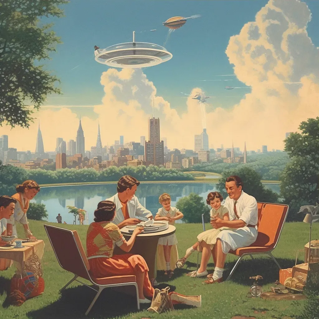 Image of a family picnic in a park with a futuristic city skyline - Image 3