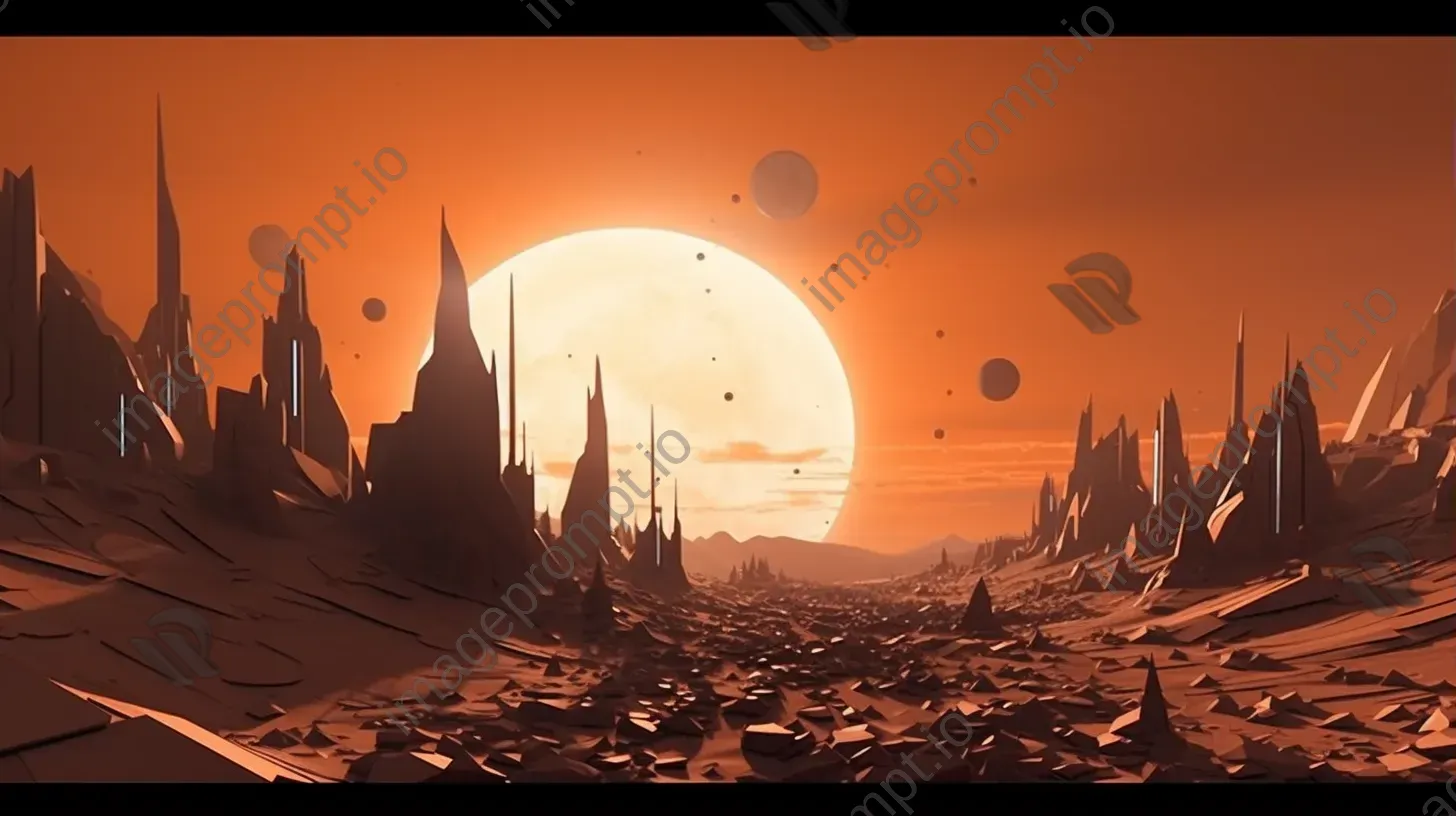 Futuristic alien cityscape on Mars rendered in low poly style - Image 1