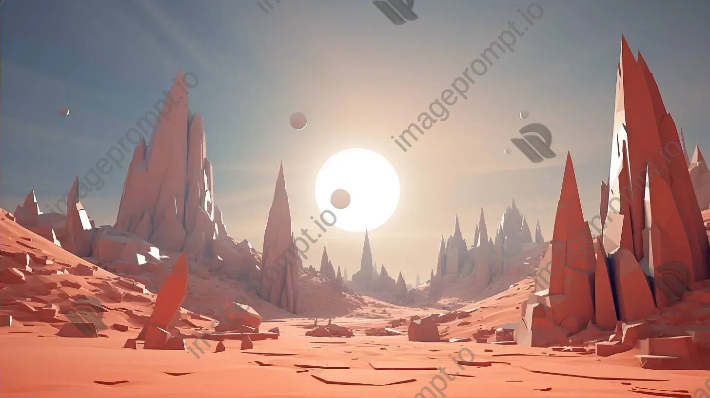 Futuristic alien cityscape on Mars rendered in low poly style - Image 2