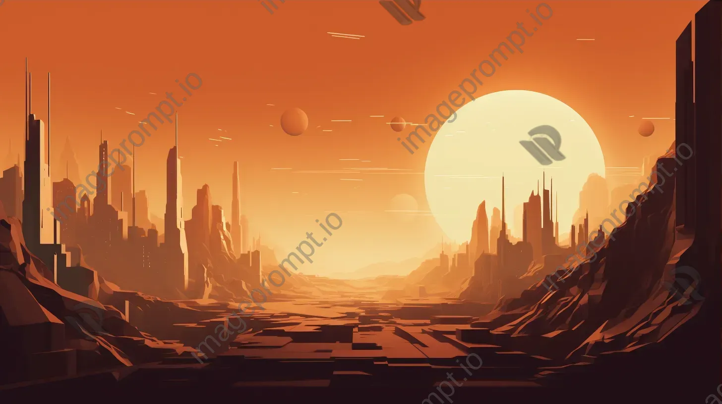 Futuristic alien cityscape on Mars rendered in low poly style - Image 3