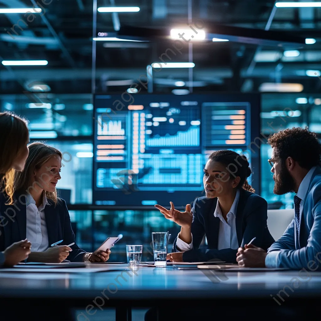 Business professionals discussing digital payments in a boardroom - Image 1