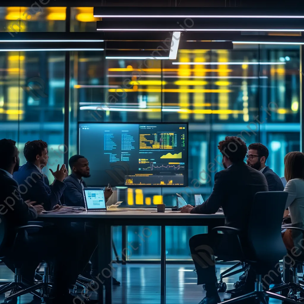 Business professionals discussing digital payments in a boardroom - Image 4