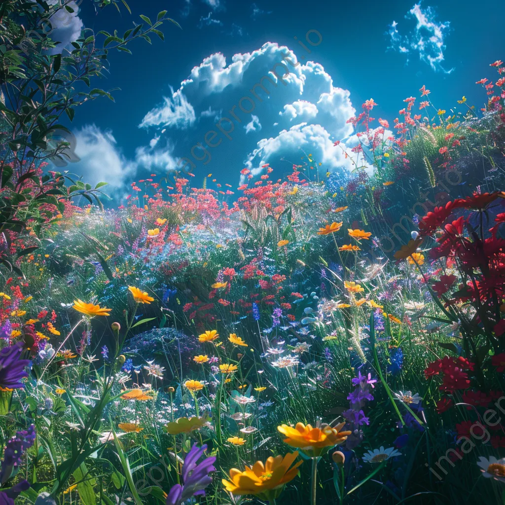 A wildflower meadow filled with colorful blooms under a clear blue sky. - Image 1