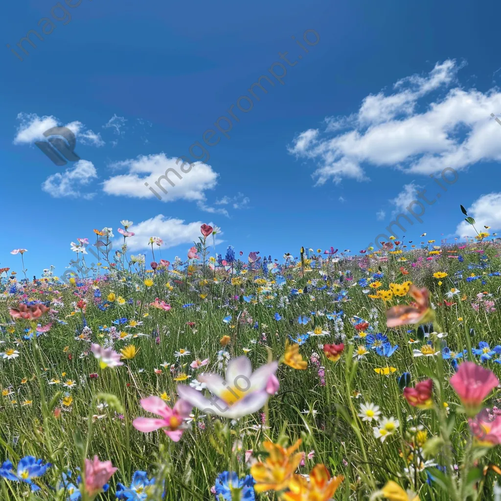 A wildflower meadow filled with colorful blooms under a clear blue sky. - Image 3