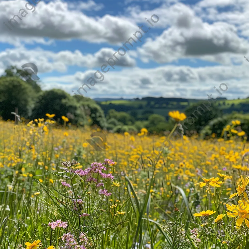 A wildflower meadow filled with colorful blooms under a clear blue sky. - Image 4