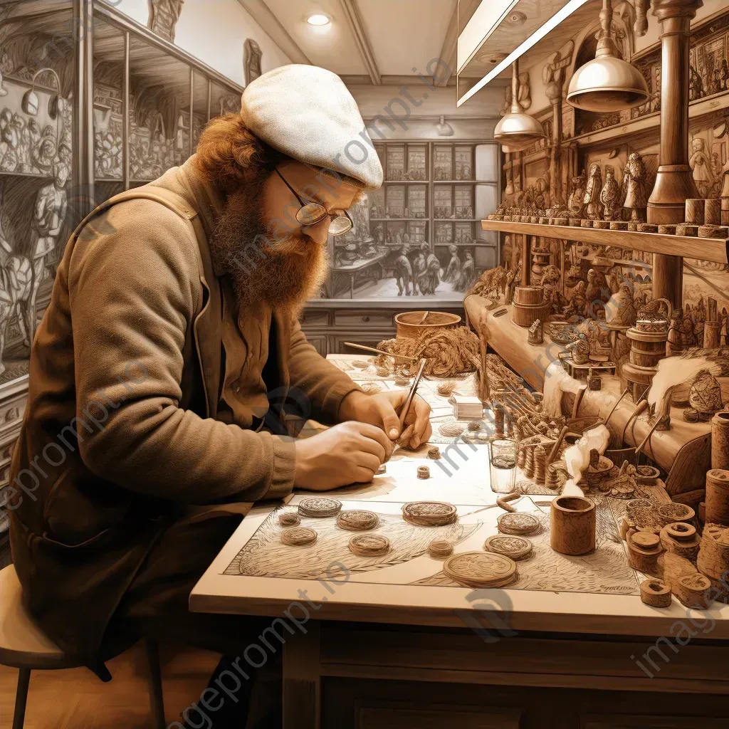 Detailed pencil sketch of a Belgian chocolatier