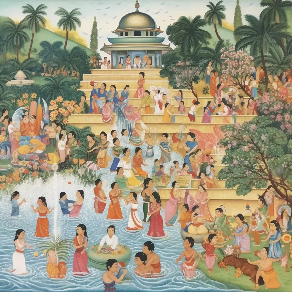 Image of a traditional water festival with people splashing water and Buddha statues - Image 3