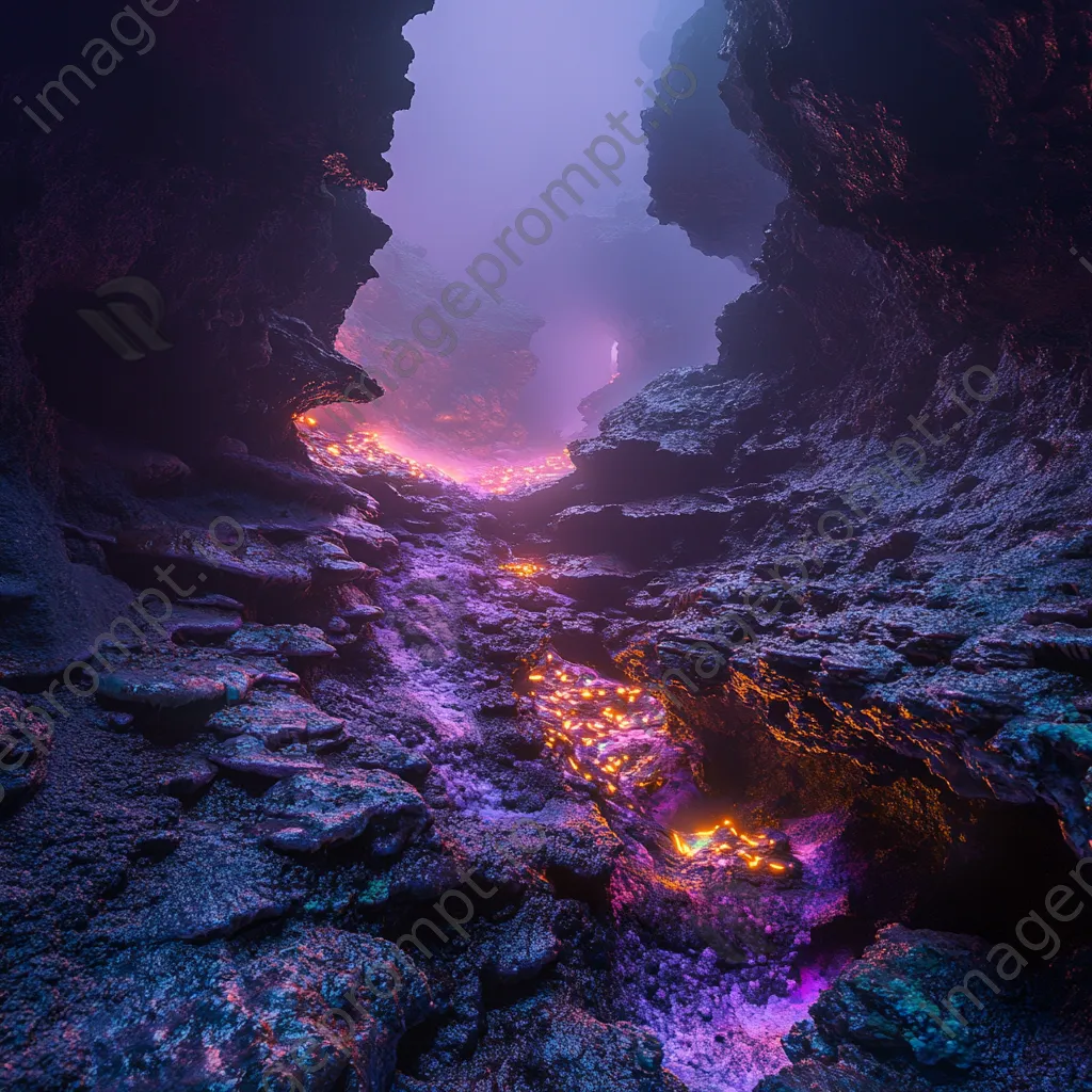 Cave with glowing fungi and mist - Image 2