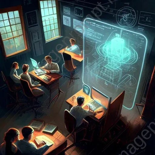 Image of a vintage classroom with holographic learning tools - Image 1