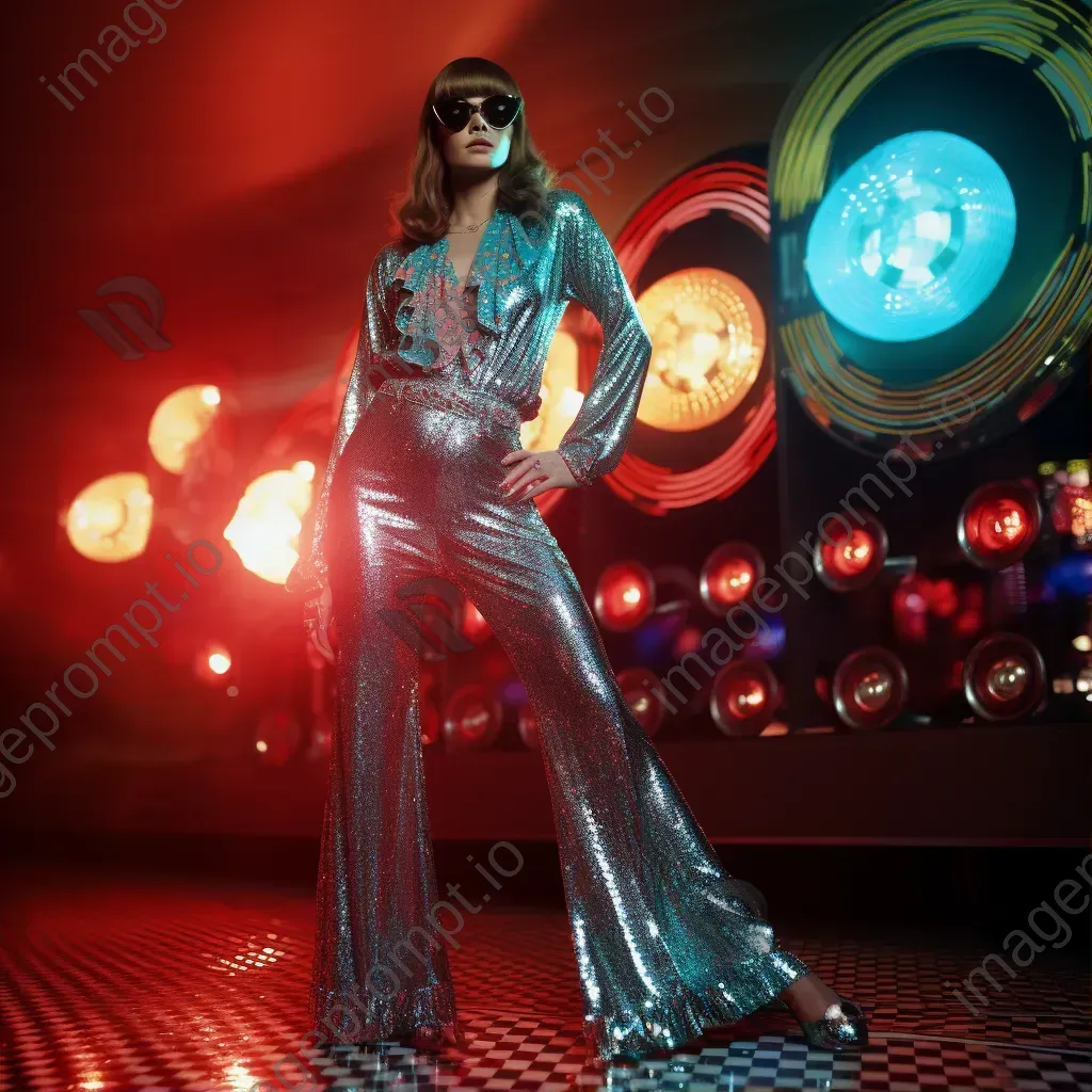 1970s disco fashion sequined jumpsuits and platforms - Image 1