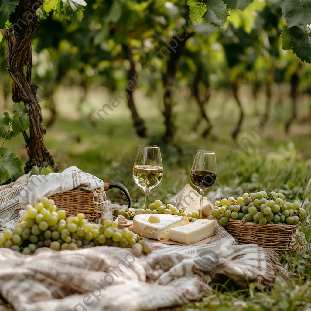 Cozy vineyard picnic with wine, cheese, and grapes. - Image 2