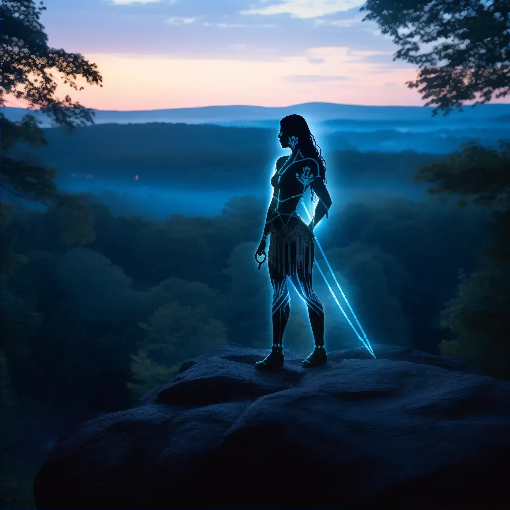 Illustration of Pocahontas overlooking vast forest under morning light - Image 2