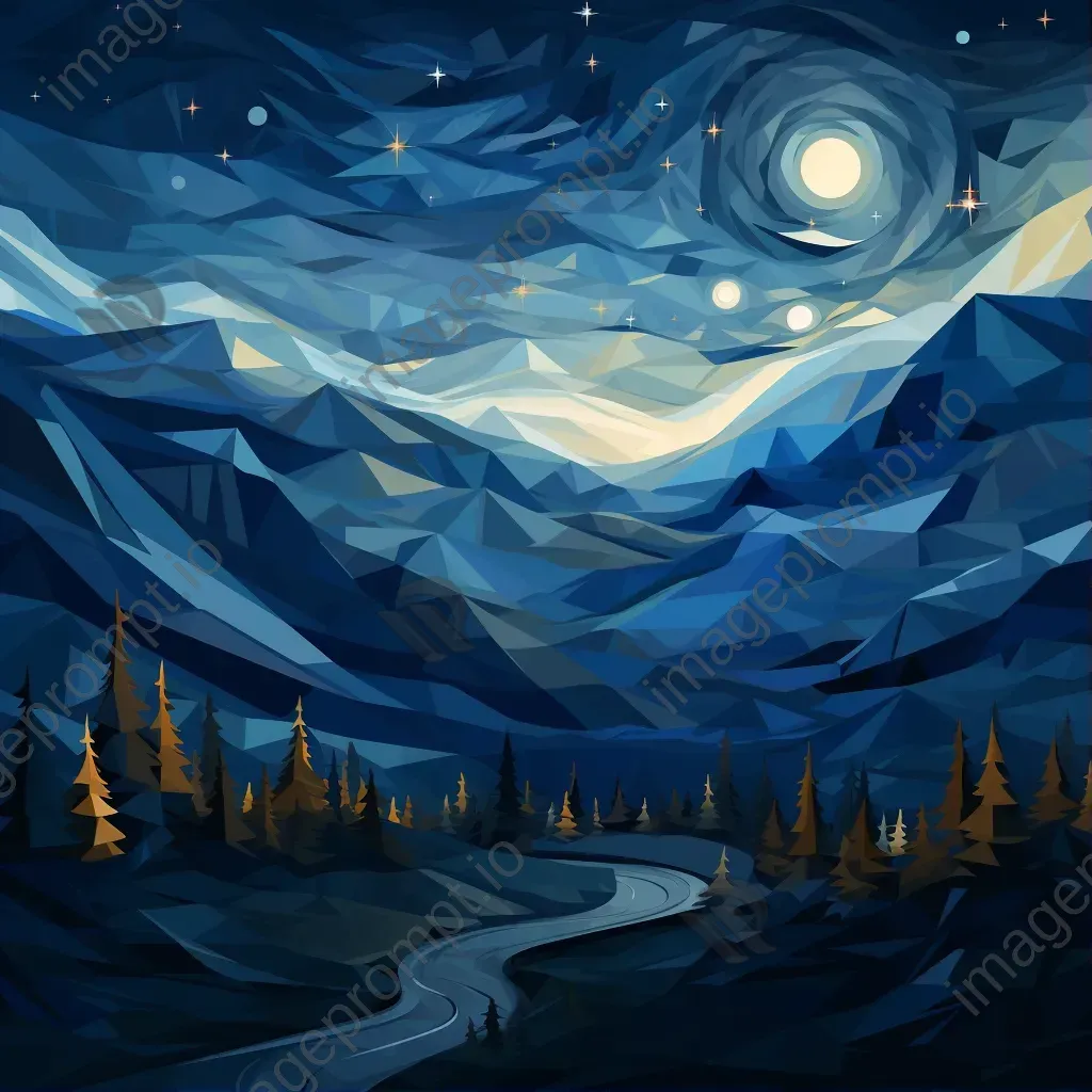 Low Poly starry night scene with deep navy and silver gradients - Image 1