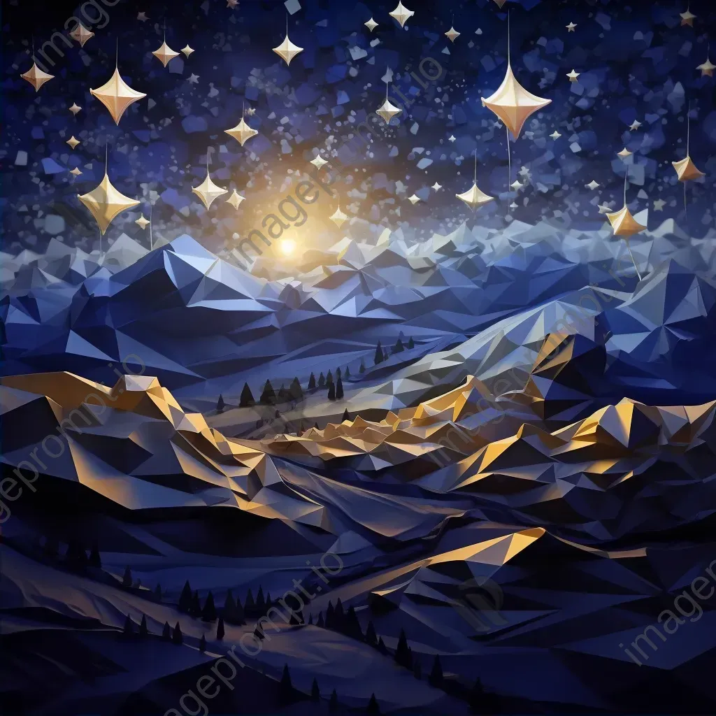 Low Poly starry night scene with deep navy and silver gradients - Image 2