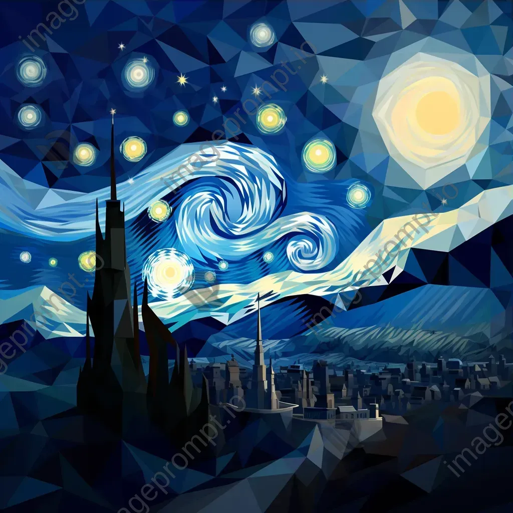 Low Poly starry night scene with deep navy and silver gradients - Image 3