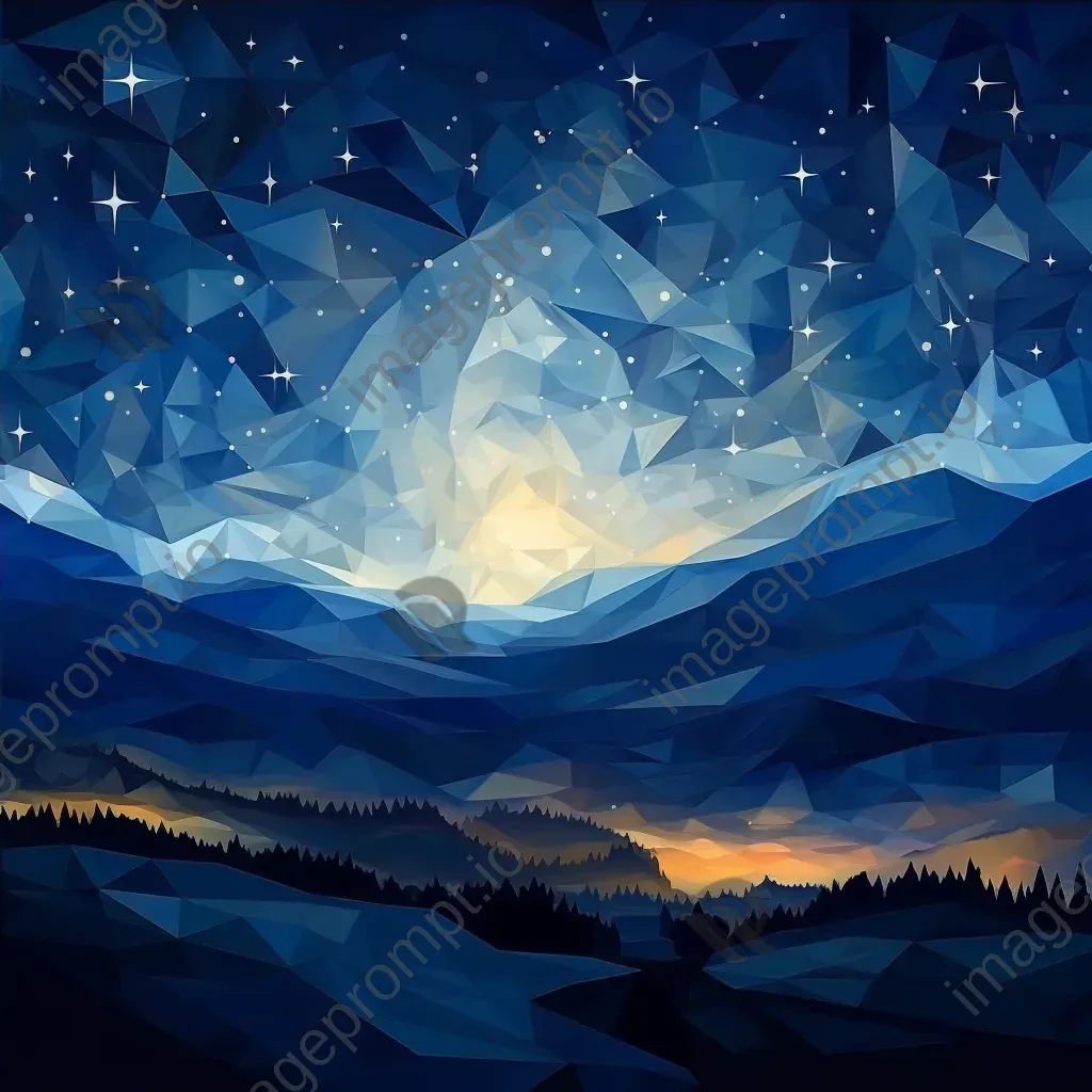 Low Poly starry night scene with deep navy and silver gradients - Image 4