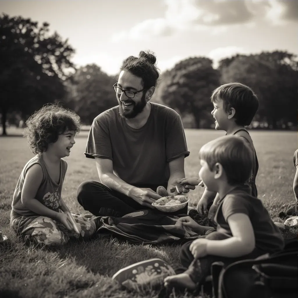 Local park scene with families picnicking and playing games - Image 3