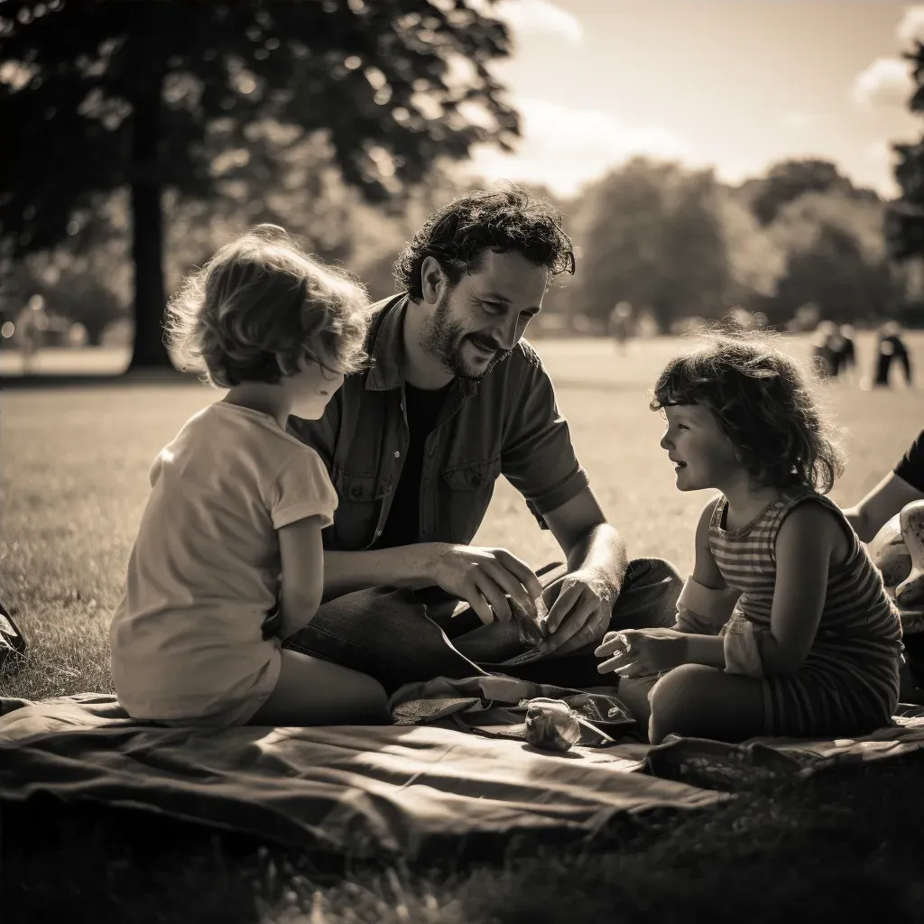 Local park scene with families picnicking and playing games - Image 4