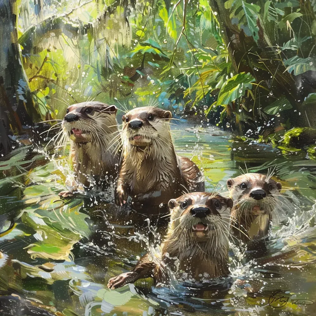 Playful Otters in a Crystal-Clear River