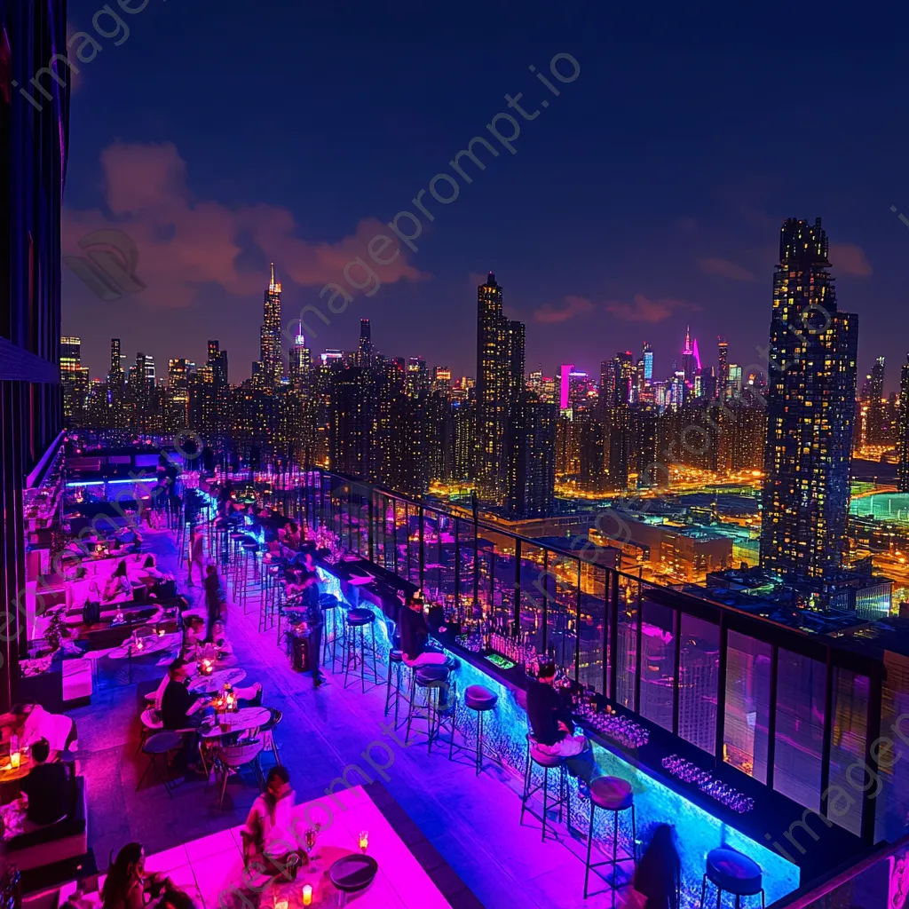 Stylish rooftop bar at night with neon accents - Image 4