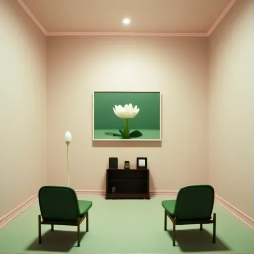 Peaceful meditation room with minimalist furniture and lotus flower - Image 1