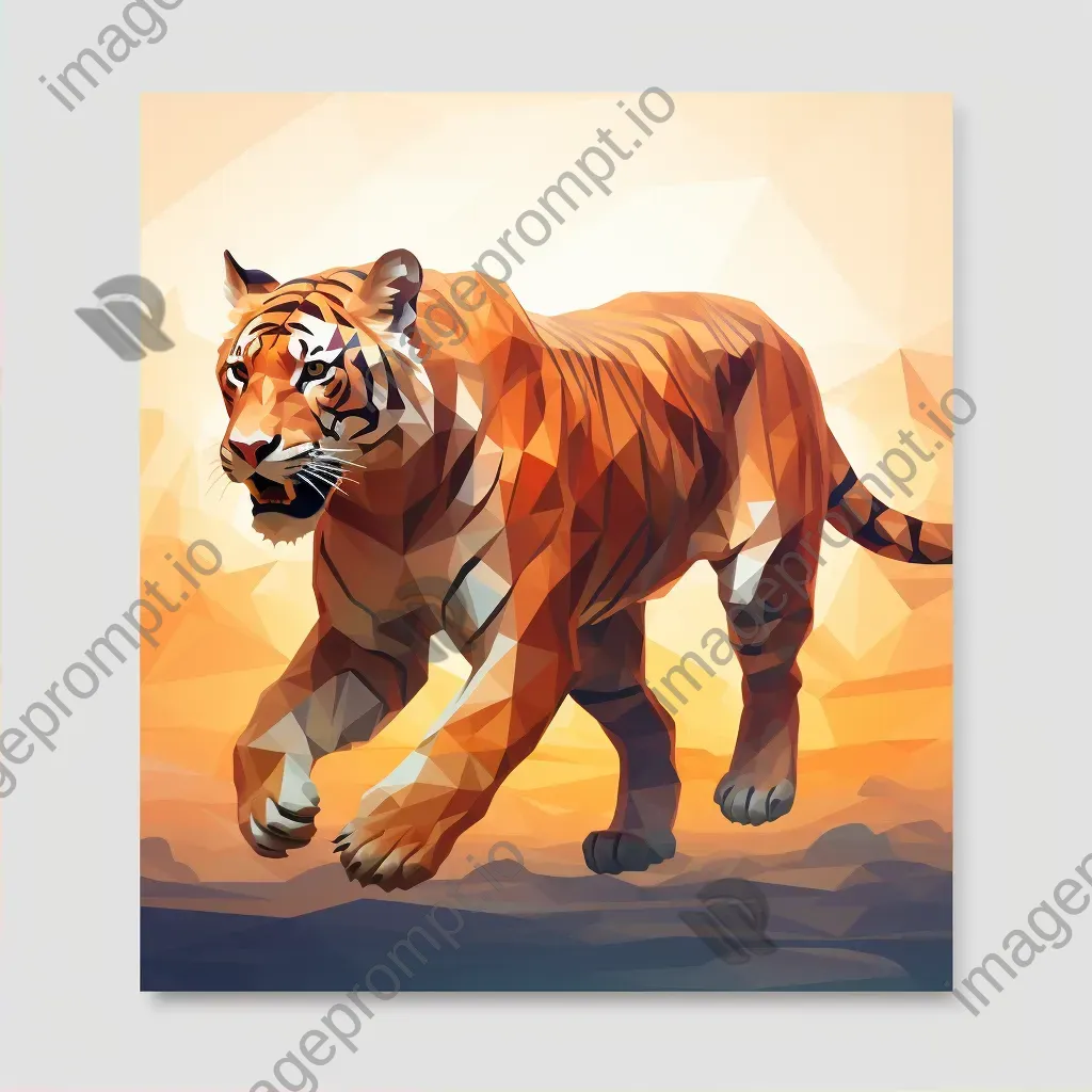 Geometric representation of a leaping tiger in sunset hues in low poly style - Image 2