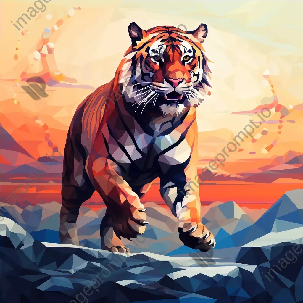 Geometric representation of a leaping tiger in sunset hues in low poly style - Image 4