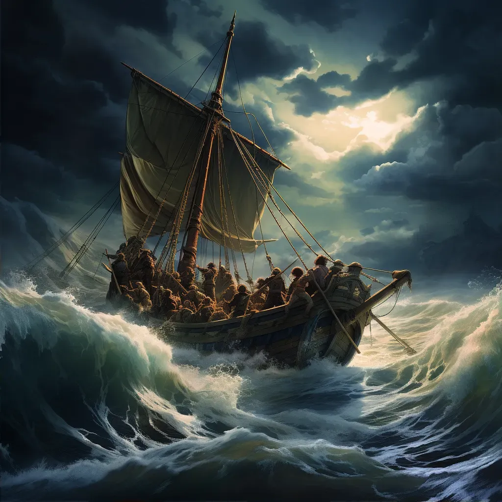 Group of adventurers navigating stormy sea voyage with treacherous waves - Image 2