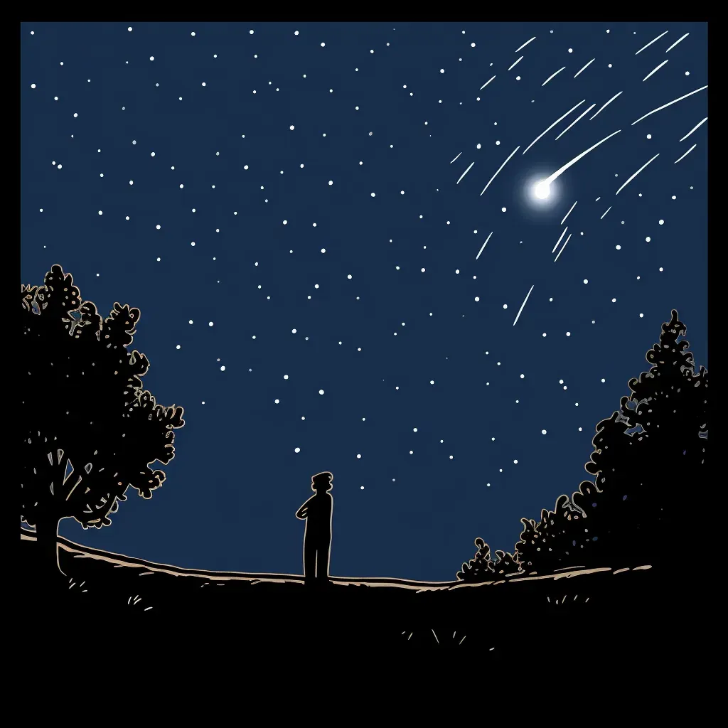 Image of a person watching the night sky with a shooting star in their eyes - Image 2