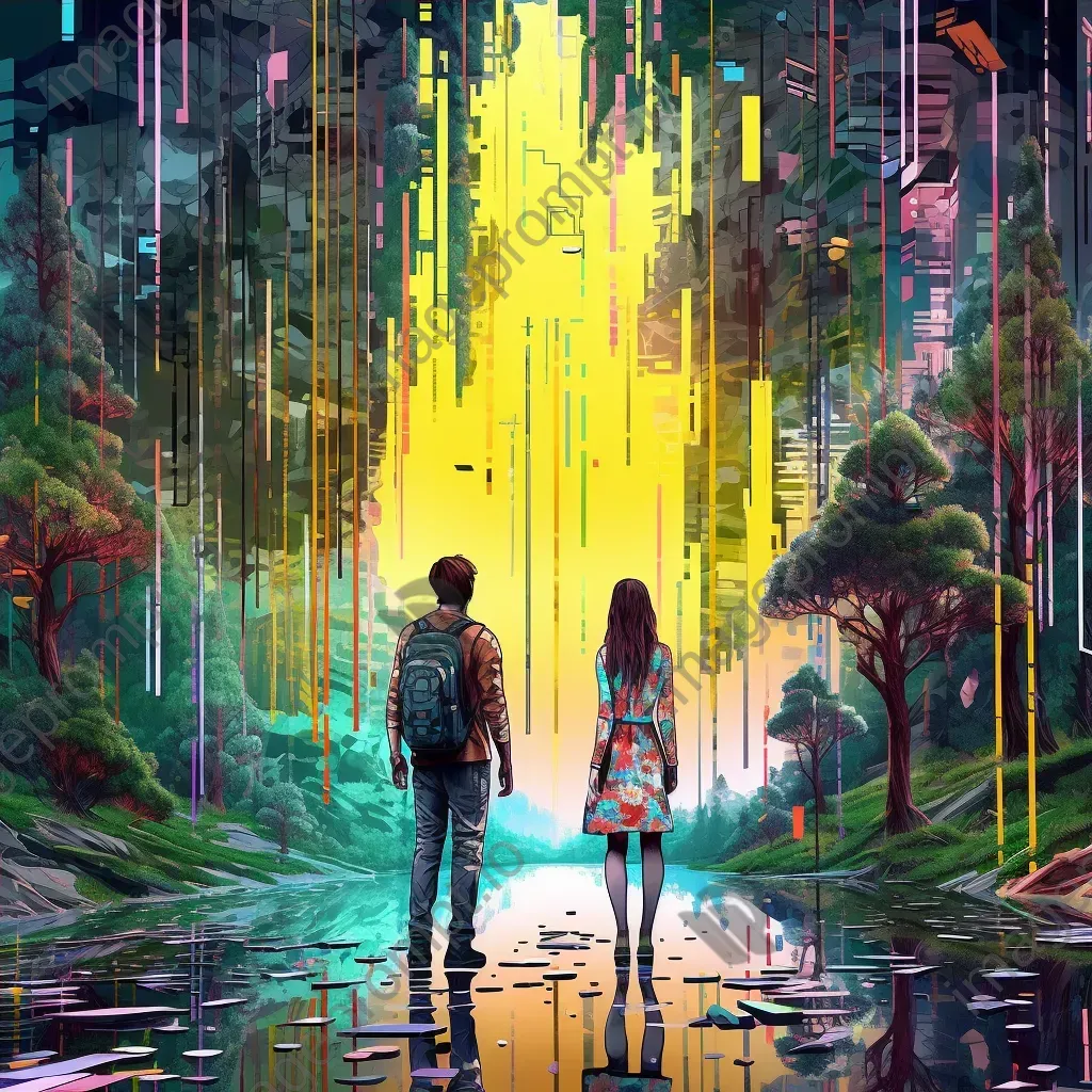 Contemporary digital artwork of Apollo and Daphne with vibrant cyberpunk influences - Image 4