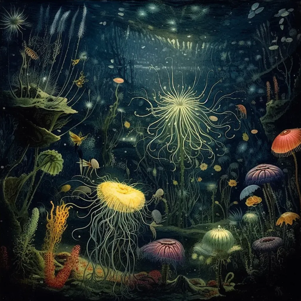 Bioluminescent flora and fauna in deep ocean darkness - Image 4